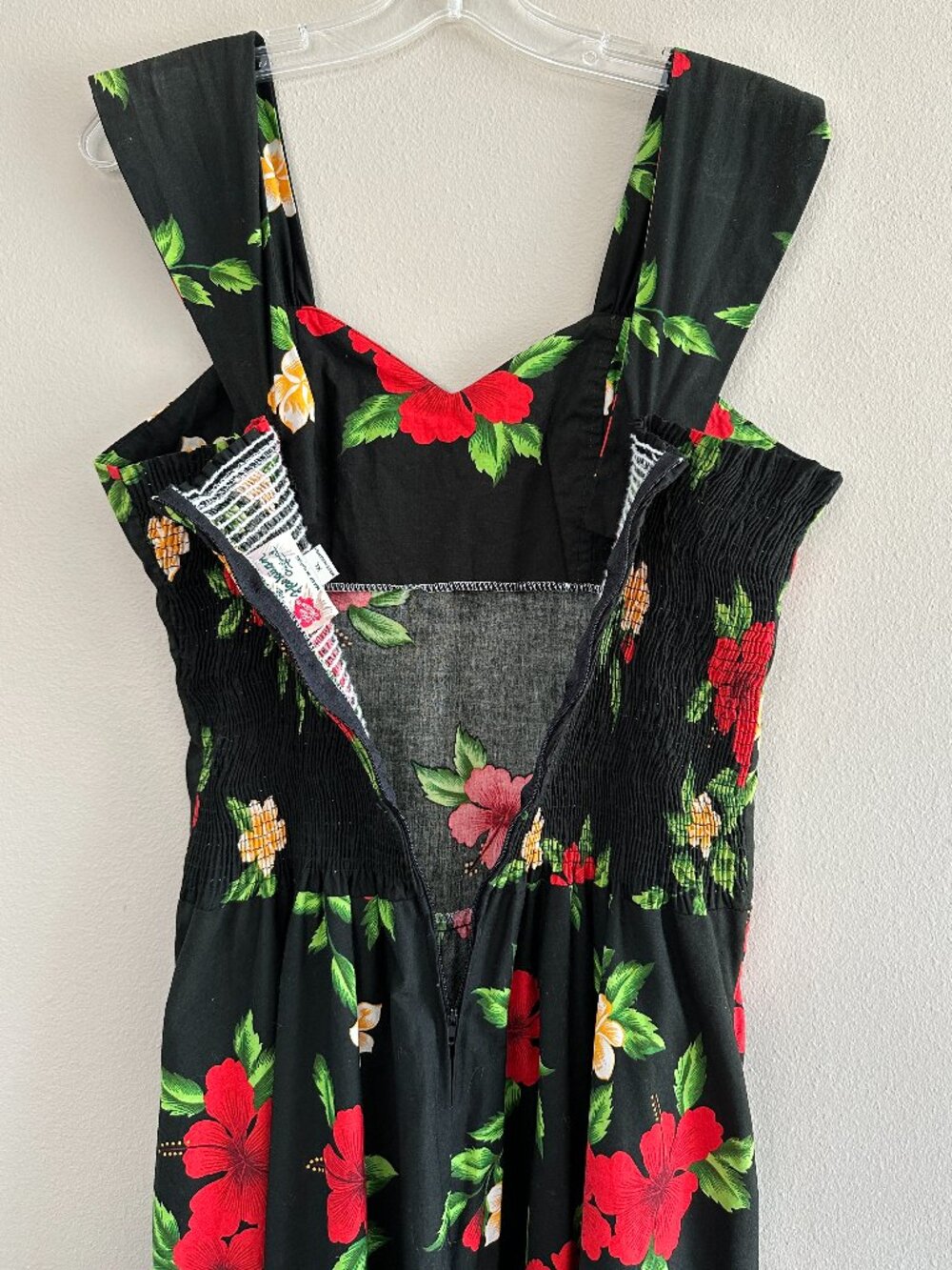 Vtg Hilo Hattie Hibiscus Floral Dress, XL, Black Pinup - Picture 8 of 10